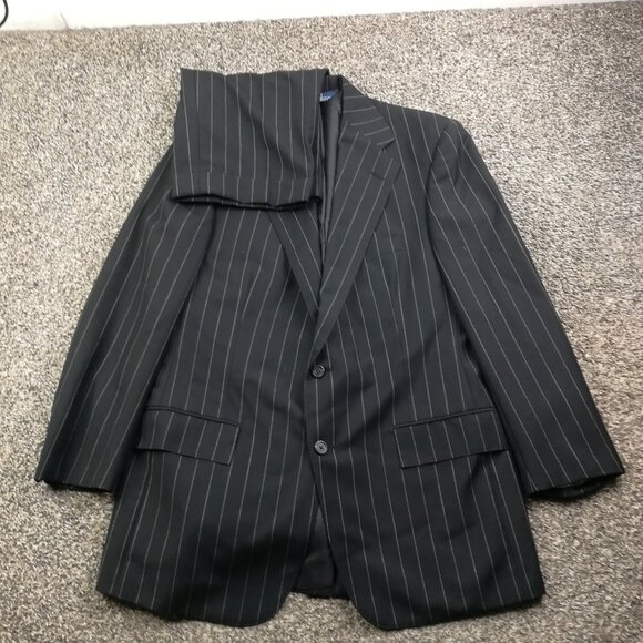 Vintage Polo Ralph Lauren Suit 38R Flannel Wool Chalk Striped 33x29 USA Made - Picture 1 of 16